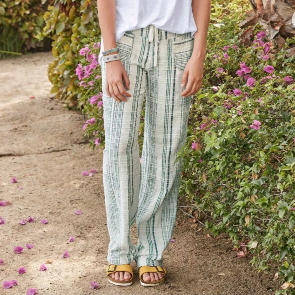 Sundance‎ Gigi Pants Green Plaid Size S Lagenlook Wide Leg Relaxed Textured
